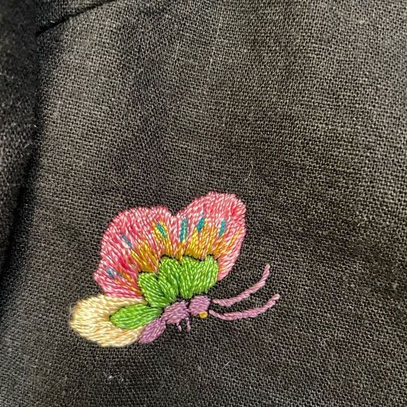 VINTAGE Duc Loi Silk Linen All Over Butterfly Linen Jacket Women Medium Black - Picture 3 of 11